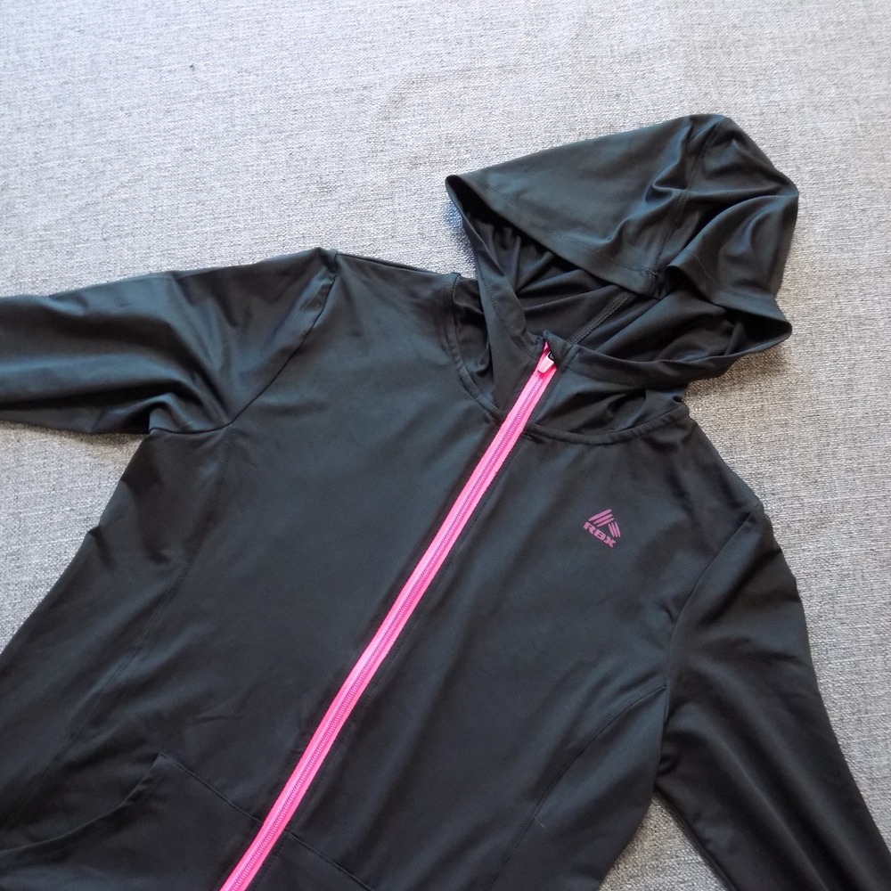 RBX Full Zip Hoodie Kids Size L 14/16 Black Pink Good Athletic Active Jacket